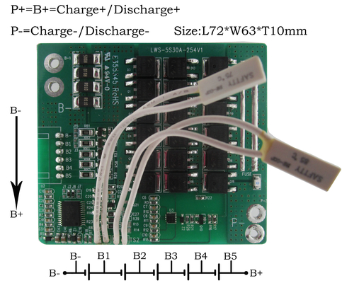 18.5V 30A 5S LTO بطارية BMS سمك 1.6 مم لحزمة بطارية ليثيوم أيون