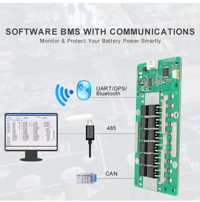 UART Communications Active Balance BMS 12V 60A 4S مقاس 120 × 65 × 10 مم