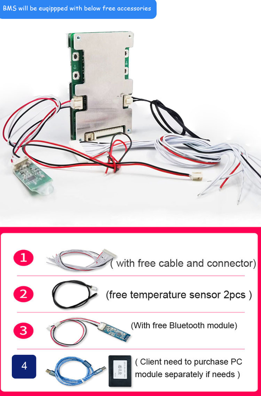 11S - 15S 36V - 60V Smart BMS 20A - 60A تيار مستمر مع اتصال Bluetooth UART